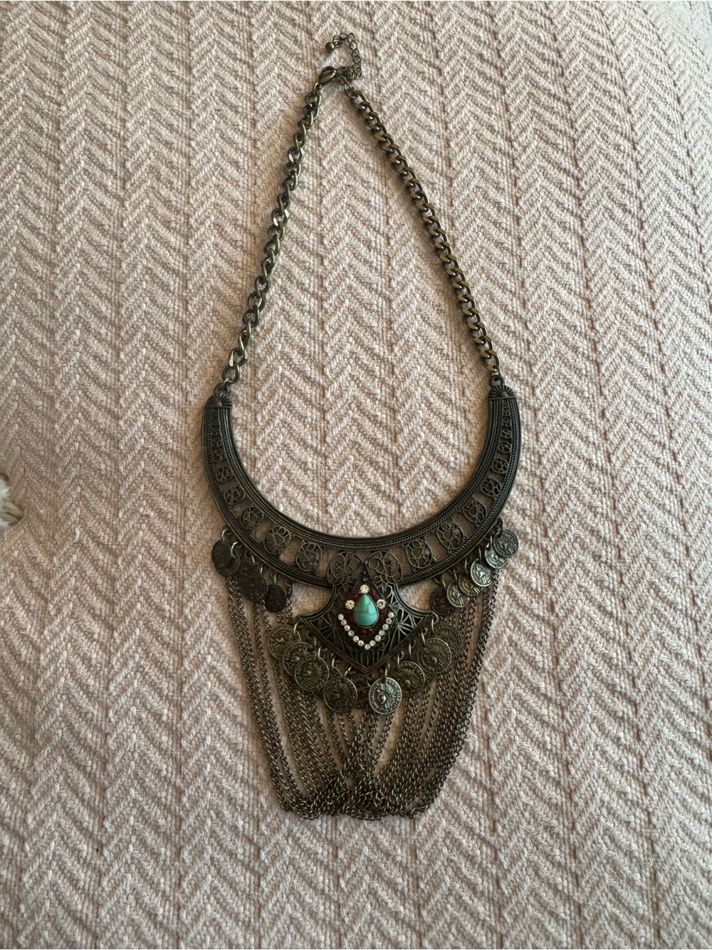 Park Lane Antique Silver-Tone Boho Coin Necklace with Turquoise Accent